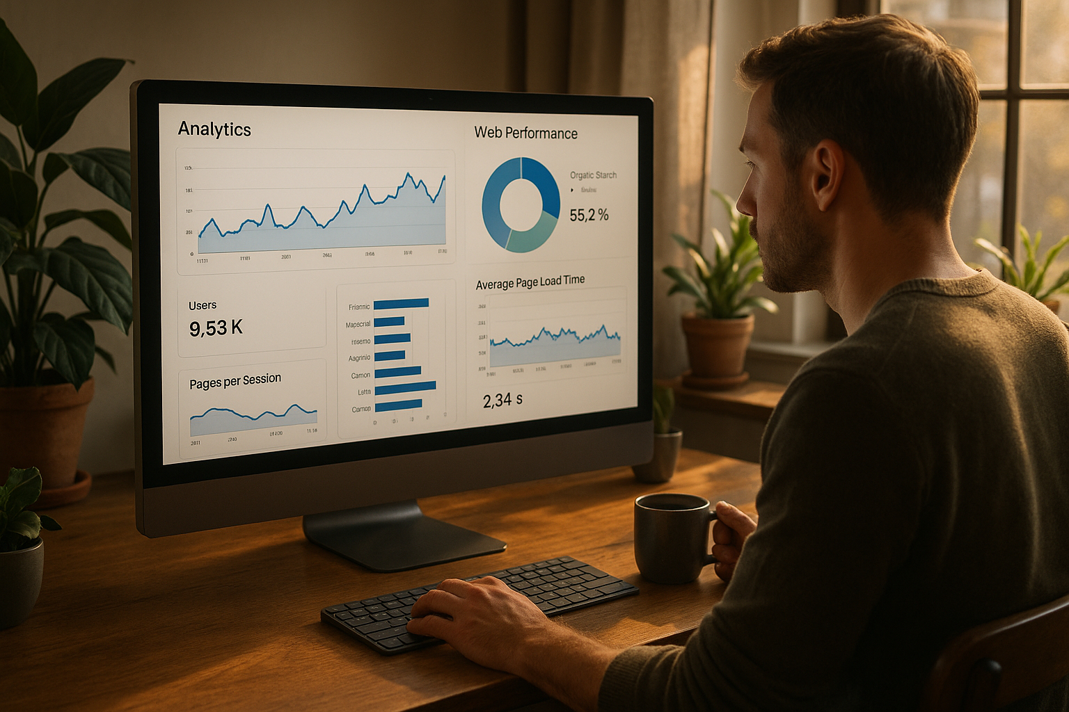 Personne regardant des graphiques d analytics sur un ordinateur à domicile