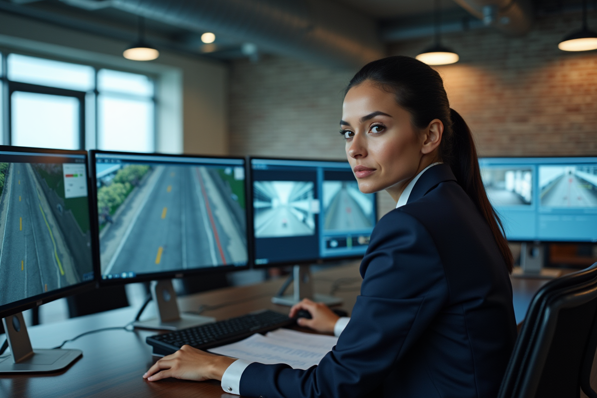 Analyste de sécurité surveillant des écrans dans une salle de contrôle
