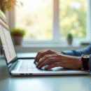 Bureau lumineux avec ordinateur affichant un tableau Excel avec liste déroulante
