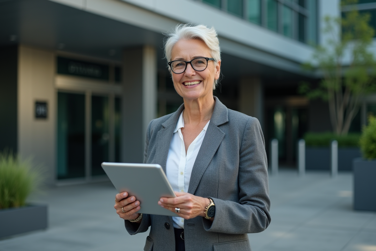 Femme experte en cybersécurité discutant en extérieur