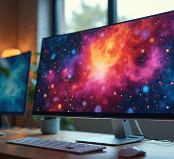 Moniteur moderne affichant un bureau coloré en 1080p