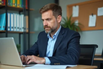 Professeur assis à son bureau en salle de staff