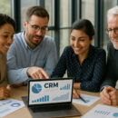 Groupe de professionnels discutant autour d'un bureau moderne