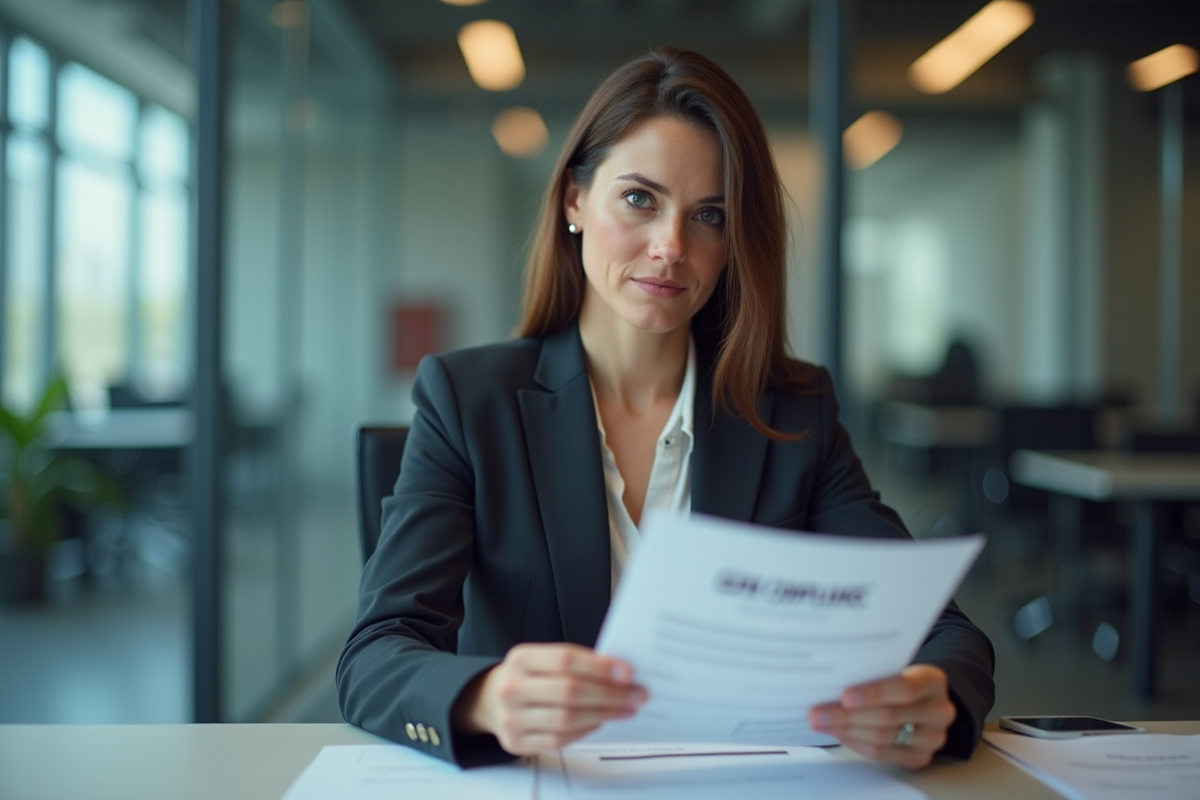 Femme d'affaires en réunion avec document GDPR