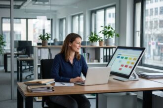 Femme d affaires concentrée dans un bureau moderne