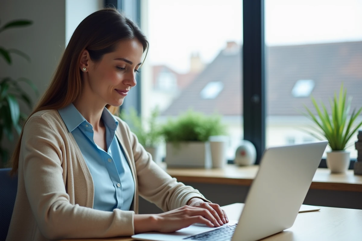 Femme au bureau utilisant une interface webmail à Strasbourg