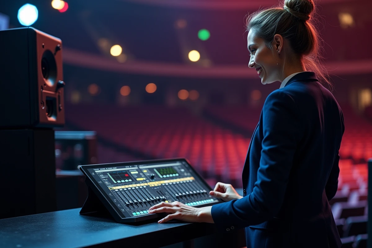 Femme gérant un mixeur audio lors d