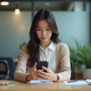 Jeune femme professionnelle vérifiant son calendrier digital