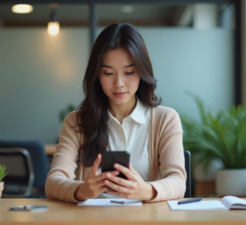 Jeune femme professionnelle vérifiant son calendrier digital