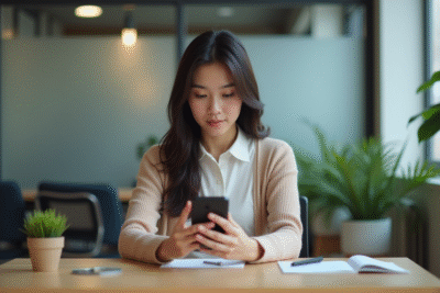 Jeune femme professionnelle vérifiant son calendrier digital