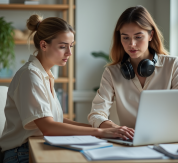 Jeune femme en télétravail dans un bureau lumineux