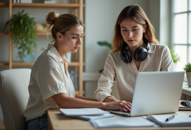 Jeune femme en télétravail dans un bureau lumineux