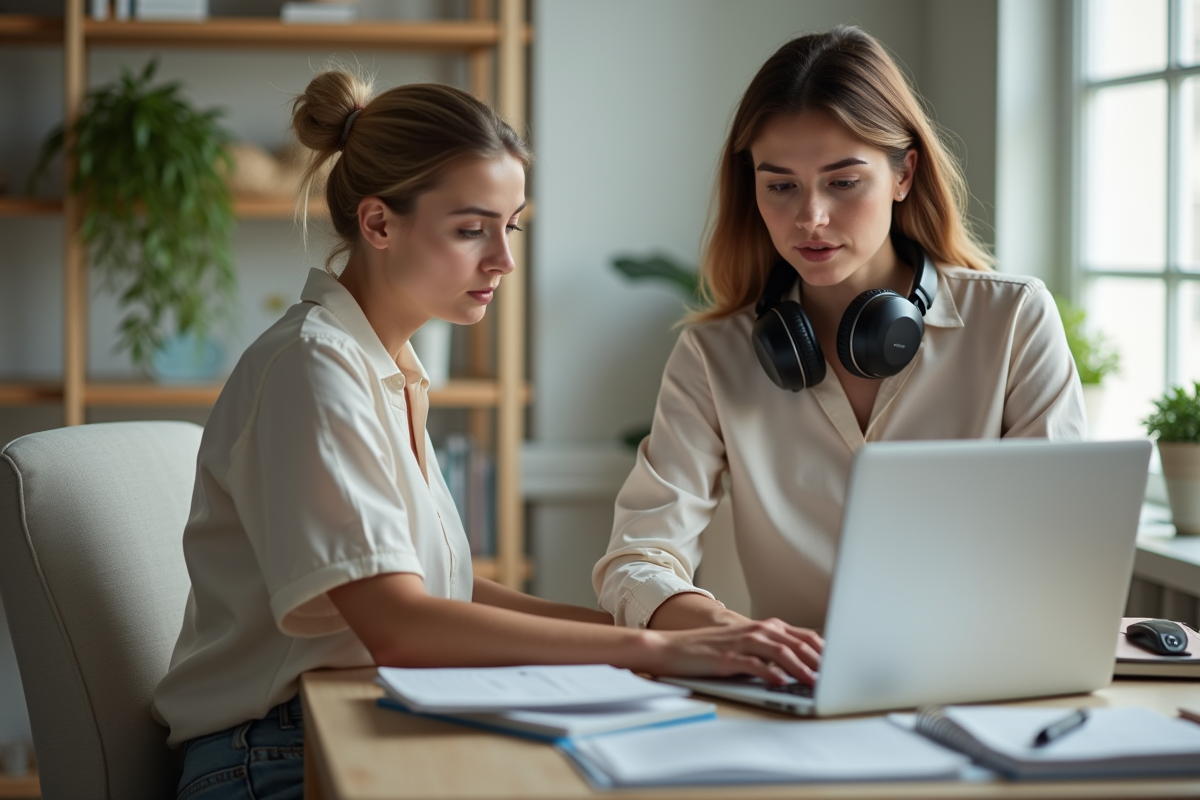 Jeune femme en télétravail dans un bureau lumineux