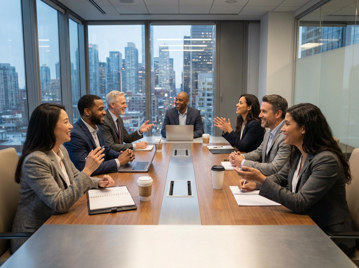 Professionnels discutant autour d'une table