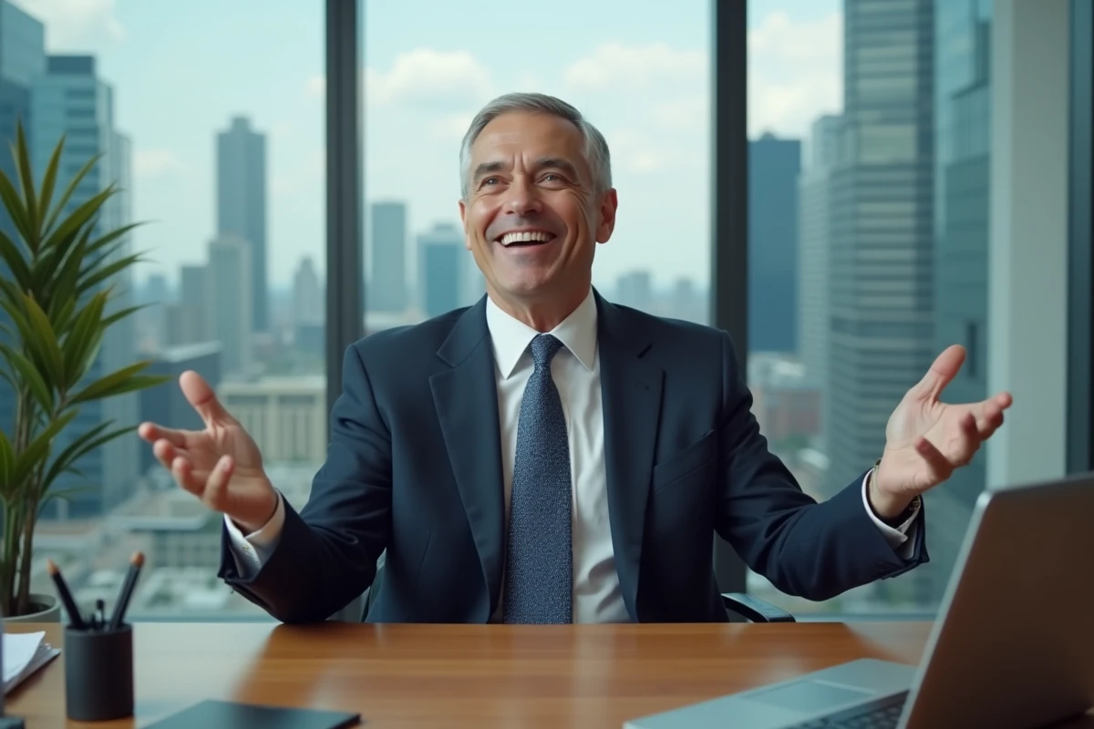 Homme en costume expliquant le barrel roll au bureau