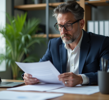 Homme d'affaires en réunion d'audit informatique