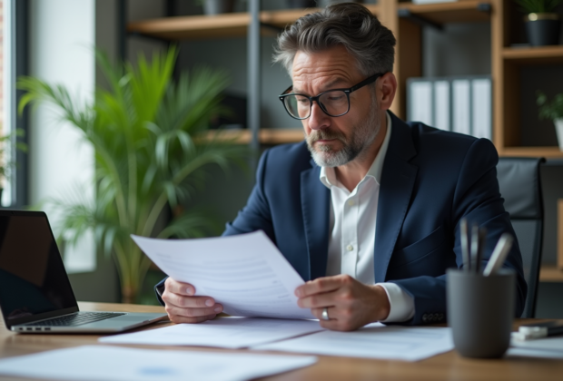 Homme d'affaires en réunion d'audit informatique