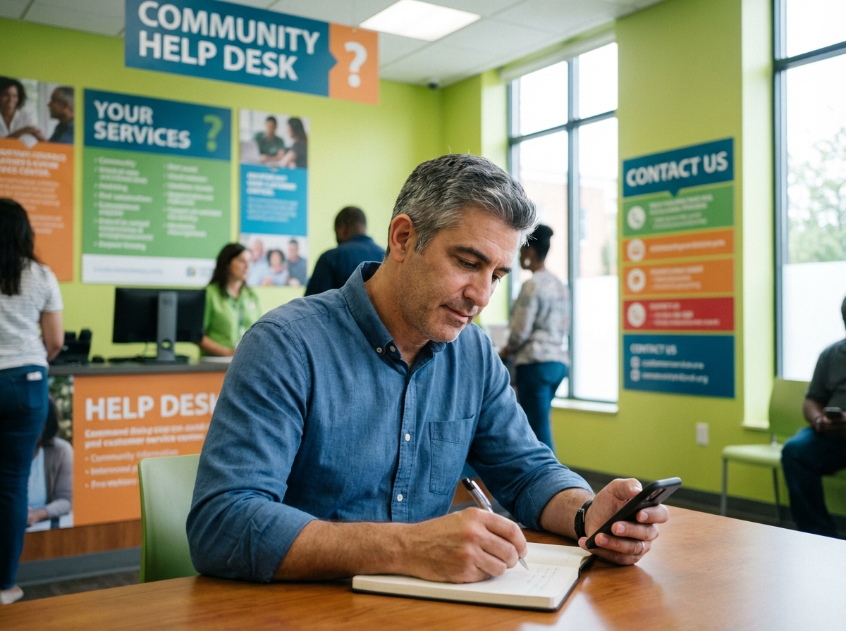 Homme prenant des notes en service client