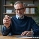 Homme d'âge moyen avec clé USB de sécurité