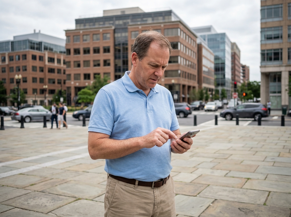 Homme regardant son smartphone en terrasse urbaine