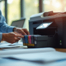 Installation de cartouches d'encre originales dans un bureau lumineux