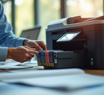 Installation de cartouches d'encre originales dans un bureau lumineux