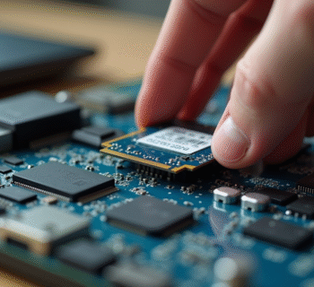 Main installant un SSD mSATA sur une carte mère d'ordinateur