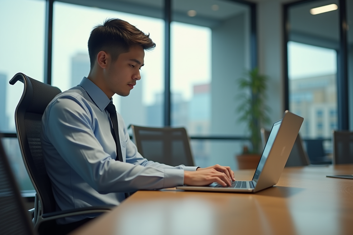 Jeune homme en réunion professionnelle