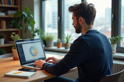 Jeune homme en bureau moderne utilisant un VPN