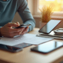 Personne comparant smartphones et notes pour plan mobile