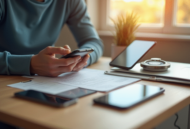 Personne comparant smartphones et notes pour plan mobile