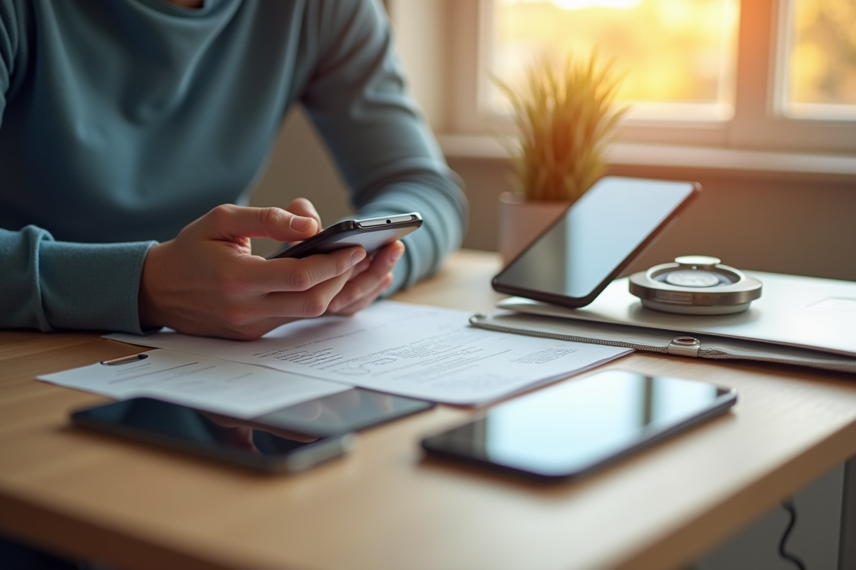 Personne comparant smartphones et notes pour plan mobile