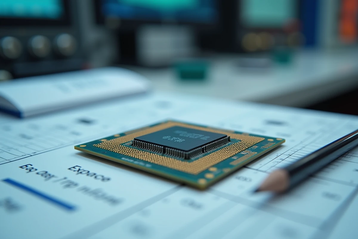 Gros plan sur un processeur AMD sur carte mère avec documentation technique pour la prochaine console Xbox