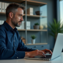 Homme IT d'âge moyen travaillant sur un ordinateur dans un bureau moderne