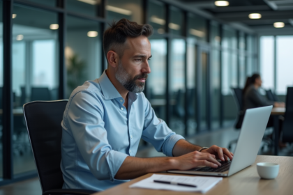 Homme IT en configuration de securite reseau au bureau