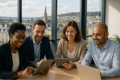 Réunion d'affaires dans un bureau moderne en Normandie