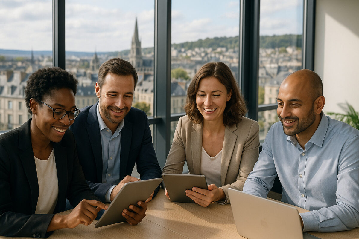 Réunion d'affaires dans un bureau moderne en Normandie