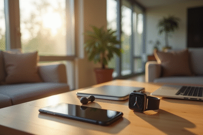 Salon moderne avec gadgets technologiques modernes