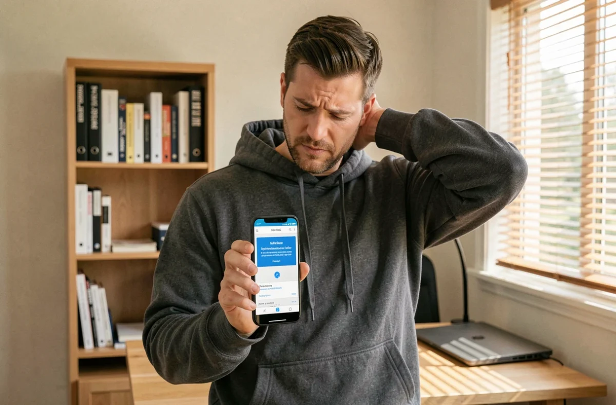 Homme consultant une erreur de synchronisation email INRAE sur smartphone mobile
