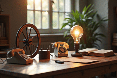 Tableau d'inventions emblématiques de l'histoire avec lumière naturelle