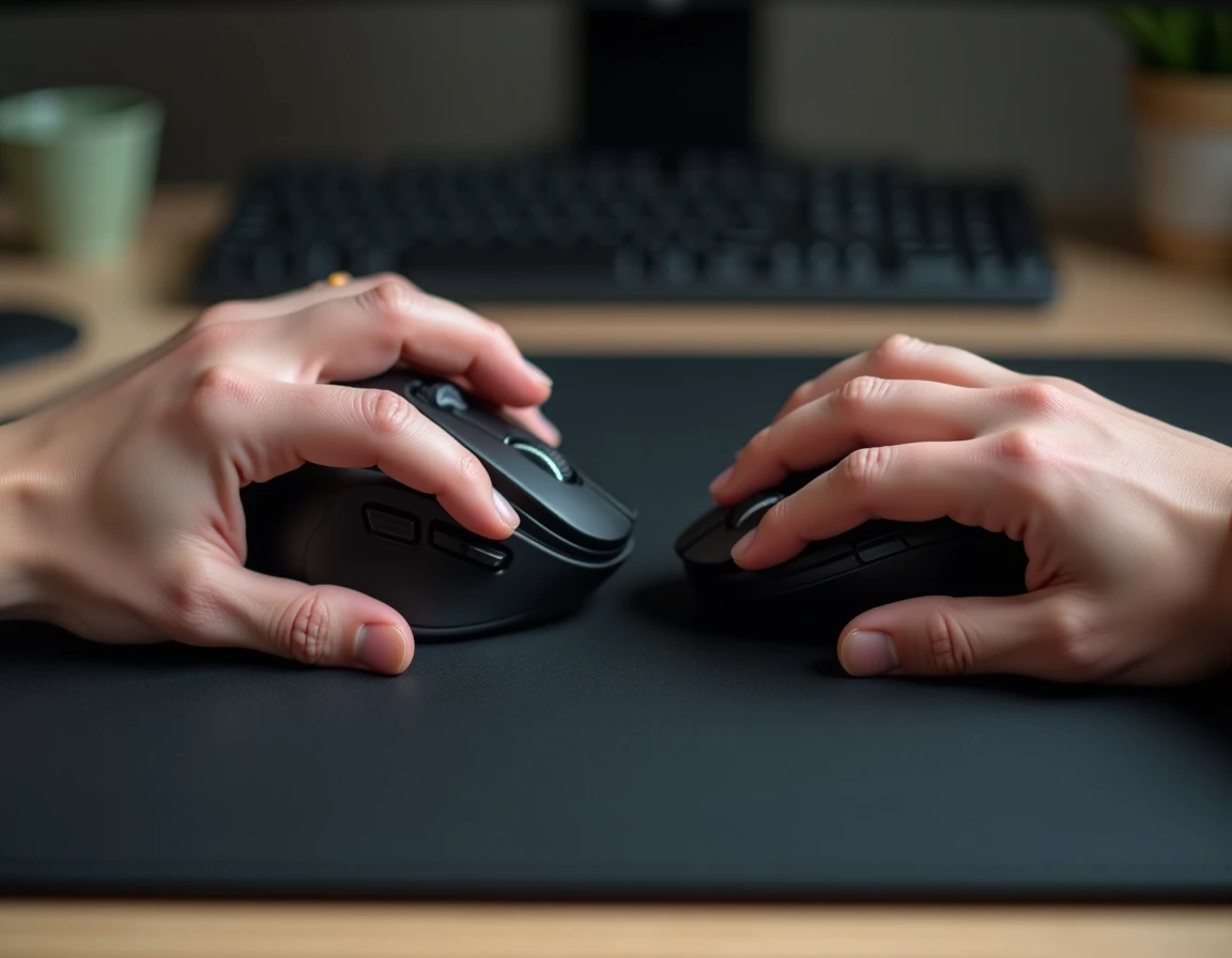 Comparaison de taille de mains sur deux souris MMO différentes pour illustrer l'importance de l'ergonomie