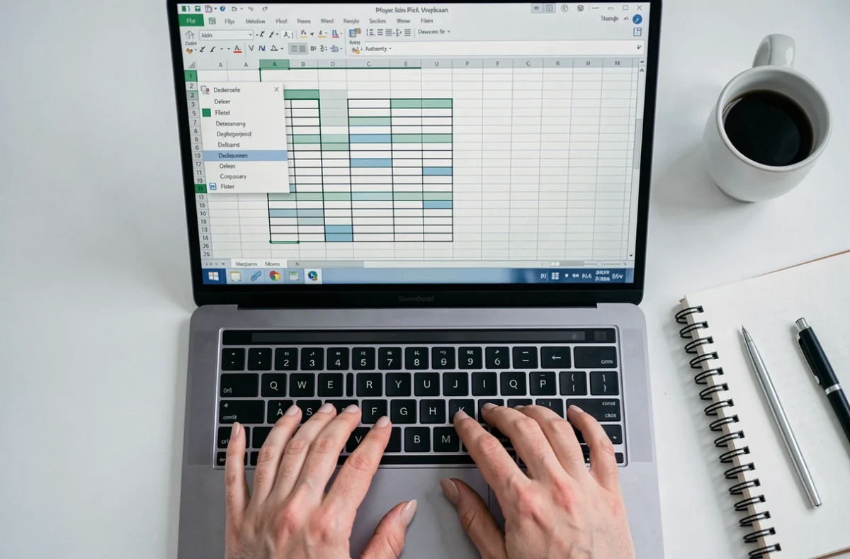 Vue aérienne d'un écran Excel montrant des lignes vides avec menu contextuel ouvert pour les supprimer