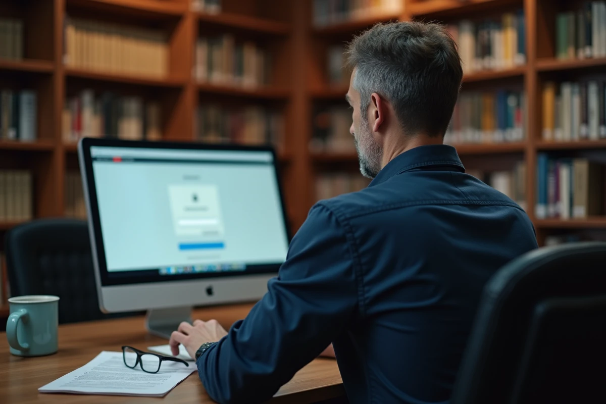 Enseignant accédant à sa messagerie Convergence ac-grenoble sur un ordinateur de bibliothèque universitaire